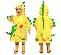 JinBei Enfant Imperméable Veste de Pluie Garçon Manteau de Léger Poncho à Capuche pour École Randonnée Plein Air Voyage Vêtements de Pluie Respirant, Jaune Dinosaure 2-3 Ans