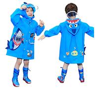 JinBei Enfant Imperméable Veste de Pluie Garçon Manteau de Léger Poncho à Capuche pour École Randonnée Plein Air Voyage Vêtements de Pluie Respirant, Bleu Requin 2-3 Ans