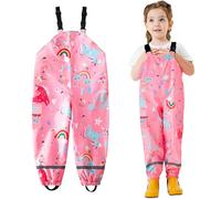 JinBei Enfant Pantalon de Pluie, Fille Imperméable Coupe-Vent Pantalon, Rose Cheval Mignon Motif Respirant Légères Salopette avec Reflechissant et Poches d'extérieur Boue Pluie Pants 5 Ans