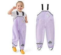 JinBei Enfant Pantalon de Pluie, Fille Imperméable Coupe-Vent Pantalons Respirant Légères Salopette avec Reflechissant d'extérieur Boue Pluie Vêtements Randonnée Camping Violet, 2-3 Ans