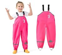 JinBei Enfant Pantalon de Pluie, Fille Imperméable Coupe-Vent Pantalons, Respirant Légères Salopette avec Reflechissant d'extérieur Boue Pluie Pants Randonnée Camping Rouge Rosé, 7 Ans