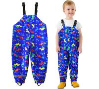 JinBei Enfant Pantalon de Pluie, Garçon Fille Imperméable Coupe-Vent Pantalon, Bleu Dinosaure Motif Respirant Légères Salopette avec Reflechissant et Poches d'extérieur Boue Pluie Pants 6 Ans