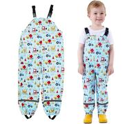 JinBei Enfant Pantalon de Pluie, Garçon Imperméable Coupe-Vent Pantalon, Bleu Clair Pelleteuse Motif Respirant Légères Salopette avec Reflechissant et Poches d'extérieur Boue Pluie Pants 4 Ans