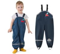 JinBei Enfant Pantalon de Pluie, Garçon Imperméable Pantalons Boue Respirant Légères Salopette de Pluie avec Reflechissant Coupe-Vent Vêtements Randonnée Camping Bleu Marine, 2-3 Ans