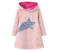 JinBei Enfant Robe à Capuche Fille Paillettes Sweats à Capuche Rose Etoile Sweatshirt Pull Manches Longues Coton Paillettes Etoile Hoodie Robes Décontractée Automne Hiver Vetement 4-5 Ans