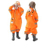 JinBei Fille Imperméable à Capuche Enfant Combinaison de Pluie Manteau Veste Pantalon Pluie Orange Tigre Respirant Imperméables Dessin 3D Animé Mignon Cape Léger Randonnée Vetement Outdoor 4-6 Ans