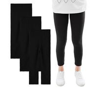 JinBei Fille Leggings Extensible Respirants Doux Modal Pantalon Long, Lot de 3, Confortables Gymnastique Danse Cycliste École Sport Legging Pants Enfants Extérieur Vêtements 11-12 Ans, Noir