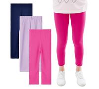 JinBei Fille Leggings Extensible Respirants Doux Modal Pantalon Long, Lot de 3, Gymnastique Danse Cycliste École Sport Legging Pants Enfants Vêtements 8-9 Ans, Violet, Rose, Bleu Marine