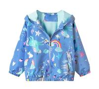 JinBei Fille Manteau Capuche Enfant Sweat-Shirt Blouson Bleu Licorne Cheval Zipper Poche Veste Pull-Over Longue Manche Manteaux Mignon Outwear Printemps Automne Coupe-Vent 2-3 Ans
