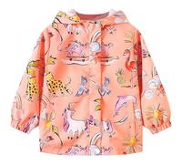 JinBei Filles Manteaux Imperméable, Rose Animal Imprimé Veste Softshell Coupe Vent à Capuche Blouson de Pluie Léger Respirant Doublé de Doux Automne Vêtement Enfants 6-7 ans