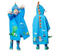JinBei Imperméable Enfant Dinosaure Manteau de Pluie Léger à Capuche 3D Garçon Poncho Veste pour École Randonnée Plein Air Voyage Respirant 4-6 Ans, Bleu