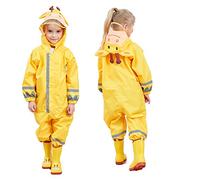 JinBei Imperméable Enfant Fille Jaune Renne élan Modèle Avec Capuche Velo Complet Animal Combinaison Sport Manteaux Protection Poncho Pantalon Respirant Randonnée Pluie 3-5 Ans