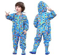 JinBei Imperméables Bebe Garçon Combinaison de Pluie Enfants à Capuche Blue Voiture Autobus Veste Pantalon Respirant Poncho Unisexe Randonnée Manches Longues Imperméable Vêtements 1-3 Ans