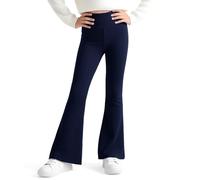 JinBei Leggings Évasés pour Filles Taille Haute Pantalon Flare Bootcut Confortables Sport Fitness Pantalons Tissu Extensible Danse Gymnast Solide Bleu Marine Vêtements Enfants, Âge 8-9