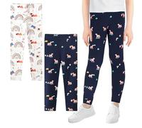 JinBei Leggings pour Filles Lot de 2 Coton Respirant Sport Danse Gymnastique Sport Confortables Extensibles Longs Pantalons pour Enfants, Cheval Blanc Bleu Marine âge 5-6 Ans