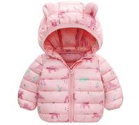 JinBei Manteau à Capuche pour Filles, Hiver Doudoune Enfants Licorne Lapin Veste Léger Blousons, Oreilles 3D Manche Longues Rembourrée Fermeture éclair Rose Veste D'hiver âge 3-4 Ans