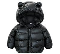 JinBei Manteau Enfant à Capuche Impermeable Bébé Chaud Doudoune Noir Veste Hiver Léger Epais Blouson Matelassé Rembourré Vêtement à Poches Filles et Garcon 4-5 Ans