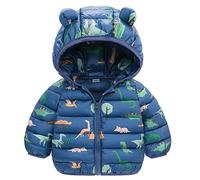 JinBei Manteau Hiver pour Garçon, Veste à Capuche Enfants Dinosaure Bleu Doudoune Léger Blousons, Oreilles 3D Manche Longues Rembourrée Fermeture éclair Veste D'hiver âge 4-5 Ans