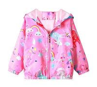 JinBei Manteaux Fille Manteau Capuche Enfant Sweat-Shirt Blouson Rose Licorne Zipper Poche Veste Pull-Over Longue Manche Arc-en-ciel Mignon Outwear Printemps Automne Coupe-Vent 4-5 Ans