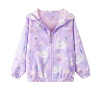 JinBei Manteaux Filles Blouson Coupe-Vent à Capuche Manteau Mignon Motif Zipper Poche Violet Longue Manche Manteaux Printemps Automne Légers Veste 5-6 Ans