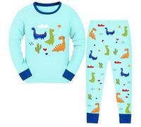 JinBei Pyjamas Garcon Ensemble Manches Longues Enfant Pyjama Coton 2 Pièces avec Animal Dinosaures Imprimés Mignons Loungwear Garcons Doux Vêtement Printemps Automne Hiver Bleu, 5-6 Ans