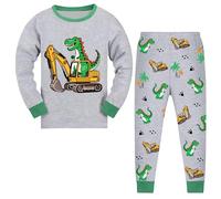 JinBei Pyjamas Garcon Ensemble Manches Longues Enfant Pyjama Coton 2 Pièces avec Animal Dinosaures Imprimés Mignons Loungwear Garcons Doux Vêtement Printemps Automne Hiver Bleu, 3-4 Ans