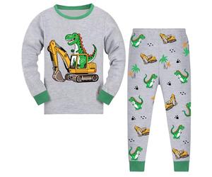 JinBei Pyjamas Garcon Ensemble Manches Longues Enfant Pyjama Coton 2 Pièces avec Animal Dinosaures Imprimés Mignons Loungwear Garcons Doux Vêtement Printemps Automne Hiver Bleu, 5-6 Ans