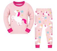 JinBei Pyjamas pour Filles, Ensemble Pyjama Manches Longues Enfant Coton 2 Pièces avec Animal Cheval Imprimés Mignons Loungwear Fille Doux Vêtement Printemps Automne Hiver Rose, 5-6 Ans