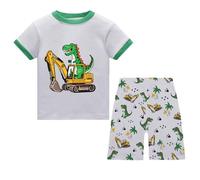 JinBei Pyjamas pour Garçon, Ensemble Pyjama Court Enfant Été Coton Doux T Shirt Manche et Short 2 Pièces Gris Dinosaure Imprimés Mignons Pyjashort Loungwear Set Garçons Vêtement 3-4 Ans