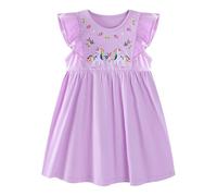 JinBei Robe Filles Col Rond sans Manches à Volants Décontracté Cotton Mignon Motif de Bande Dessinée Douce Enfants Robes Soirée Ete de Mariage Anniversaire Vêtements Pourpre, 4-5 Ans