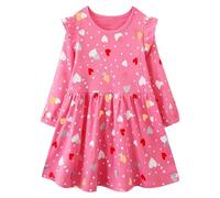 JinBei Robe Filles Manches Longues Coton Douce Princesse Rouge Étoiles Cœur Motif Imprimée Douce pour Enfants Robes Soirée Printemps Automne de Mariage AnniversaireVêtements 4-5 Ans