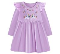 JinBei Robe Filles Manches Longues Coton Princesse Appliquée Imprimée Motif Douce Licorne Enfants Robes Violet Soirée Ete Mariage Anniversaire Vêtements 7-8 Ans