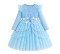 JinBei Robes Filles Manches Longues Volants Princesse Tulle Robe, 3-10 Ans | Col Rond, Haut à Côtes Enfants, 3D Fleur, Paillettes, Jupe en Tulle Superposé, pour Mariage, Anniversaire, Fête, Cérémonie