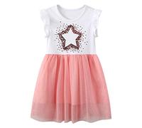 JinBei Robes pour Fille Paillettes Etoile Rose Tulle Enfant Coton Casual sans Manches Blanc T-Shirt Robe Ete Robes pour Filles 5-6 Ans