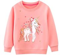 JinBei Sportswear Fille Sweat-Shirt pour Enfant Pull à Manches Longues Casual Coton Licorne Rose Hiver Automne Printemps Blouse Haut pour Cheval Motif Filles Sweatshirts Col Rond Sweater 6-7 Ans