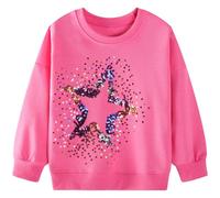 JinBei Sportswear Fille Sweat-Shirt pour Enfant Pull à Manches Longues Casual Coton Motif Étoiles à Paillettes Hiver Automne Printemps Blouse Haut Sweatshirts Col Rond Sweater, 104-110