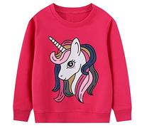 JinBei Sweat-Shirt à Manches Longues Fille Pull Casual Enfant Licorne Automne et Printemps Blouse Coton Haut pour Kawaii Rose Rouge Cheval Motif Filles Sweatshirts Ecole 6-7 Ans