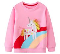 JinBei Sweat-Shirt pour Enfant Sportswear Fille Pull à Manches Longues Casual Coton Licorne Hiver Automne et Printemps Blouse Haut pour Arc-en-Ciel Filles Sweatshirts Ecole 4-5 Ans