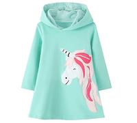 JinBei Sweats à Capuche Fille Enfant Robe Sweat-Shirt Pull à Capuche Licorne Paillette Manches Longues Coton Fantaisie Sweatshirt Hoodie Robes Vert Automne Hiver Tunique Fille,110-116,Vert