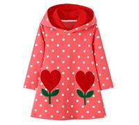 JinBei Sweats à Capuche Manches Longues Coton Fantaisie Sweatshirt Hoodie Robes À Pois Fleurs Automne Hiver Tunique Fille, 4-5 ans (104-110 cm), Rose