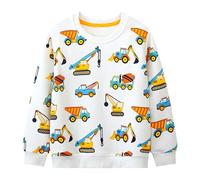 JinBei Sweatshirt Bebe Garçon Pull Enfant Coton Col Rond T-Shirts Manches Longues Sweater, Casual Jumper sans Capuche Chaud Streetwear Tops Mode Vetement 2-3 Ans, Blanc Excavateur