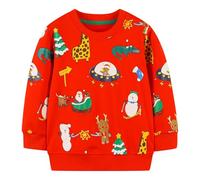 JinBei Sweatshirts Bébé Garçon Pulls Enfant Coton Casual Manches Longues T-Shirts Sport Sweat Col Rond Tops Cartoon Noël Imprimé Ecole Automne Hiver Printemps Vetements, 2-3 Ans