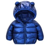 JinBei Veste Hiver Manteau Enfant à Capuche Impermeable Bébé Chaud Doudoune Bleu Léger Epais Blouson Matelassé Rembourré Vêtement à Poches Filles et Garcon 1-2 Ans