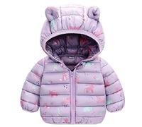 JinBei Veste Hiver pour Bébé Filles, Manteau à Capuche Enfants Licorne Lapin Doudoune Léger Blousons, Oreilles 3D Manche Longues Rembourrée Fermeture éclair Violet Veste D'hiver âge 1-2 Ans