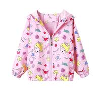 JinBei Veste pour Enfant Filles Blouson Coupe-Vent à Capuche Manteau Mignon Motif Zipper Poche Rose Longue Manche Manteaux Printemps Automne Légers Veste 5-6 Ans