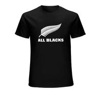 JINDIAOWENJU Men's New Zealand Rugby Union All Blacklogo Short-Sleeve T-Shirts Black XXL