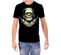 JINDIAOWENJU Mens Universal Monsters Frankenstein with Bolts T Shirt Black XL Unisex 100% Cotton Short-Sleeve T-Shirts Black L