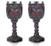 Jinei Lot de 2 tasses et verres à vin médiévaux en forme de dragon en résine de 200 ml - Verre à vin romantique en acier inoxydable pour décorations de fête médiévale (classique)