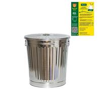 Jinfa 1 Seau en métal galvanisé avec poignées et couvercle au design rétro + 5 sacs poubelle | Zinc | Ø 44 cm | Capacité 62L