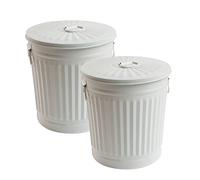 Jinfa | 2 Jeux Poubelle en métal galvanisé avec poignées et couvercle | Blanc Crème | Diamètre Ø 42 cm - Hauteur 47,5 cm | Capacité: 62 litres